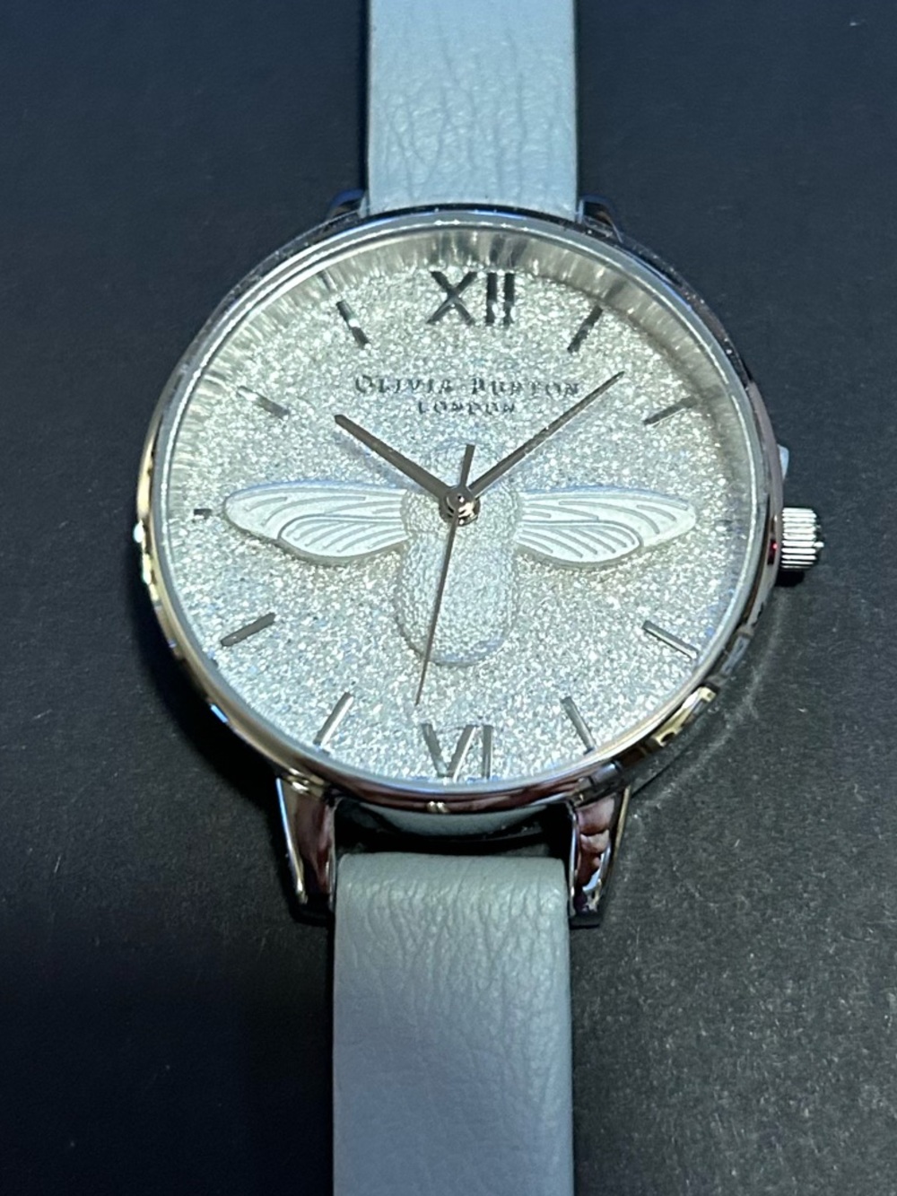 Olivia Burton Watch With 34mm Silver Glittery Face With Silver 3D Bee